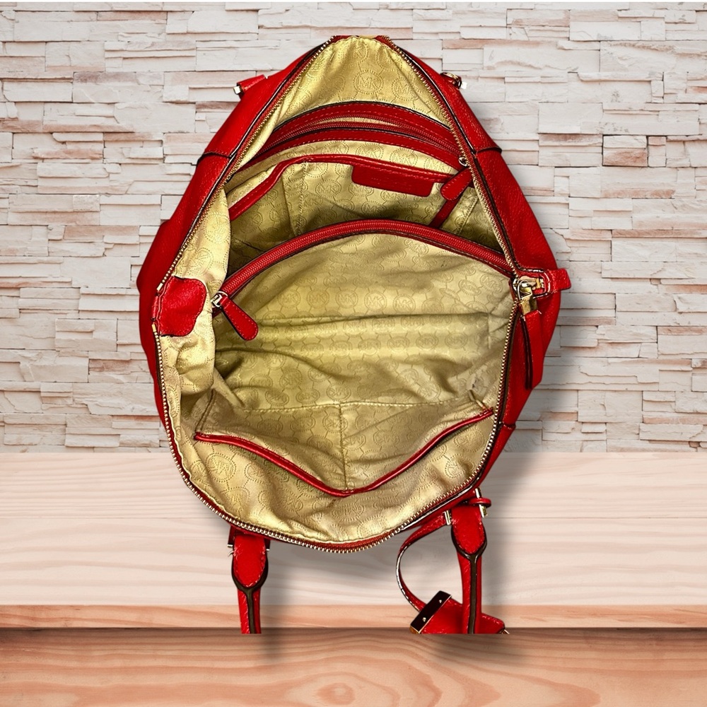 MICHAEL KORS Riley Chili Red Pebbled Leather Satchel - Picture 6 of 6